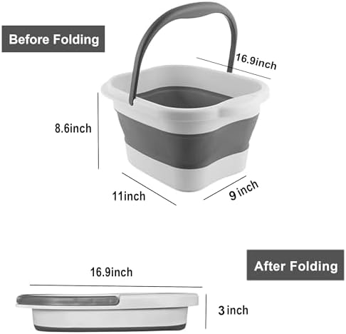 Collapsible Foot Soak Tub 15L(4 GL) with Handle, Bath Massager for Dry Cracked Feet, Plastic Grey Foot Bucket