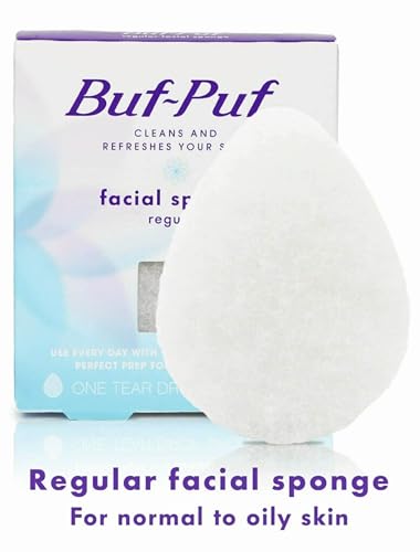 Buf-Puf Facial Sponge, Dermatologist Developed, Removes Deep Down Dirt & Makeup That Causes Breakouts and Blackheads, Reusable, Exfoliating, White, 4 Count