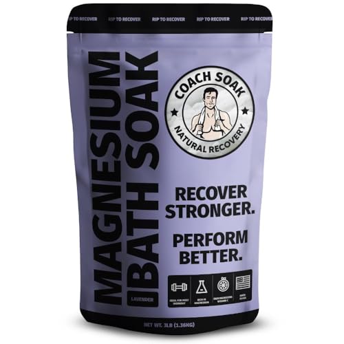 Coach Soak Recovery Bath Soak - Faster Absorption Than Epsom Salt for Pain - Rejuvenating Magnesium Flakes with 21 Minerals, Essential Oils & Bath Salts, 3lbs (Calming Lavender)