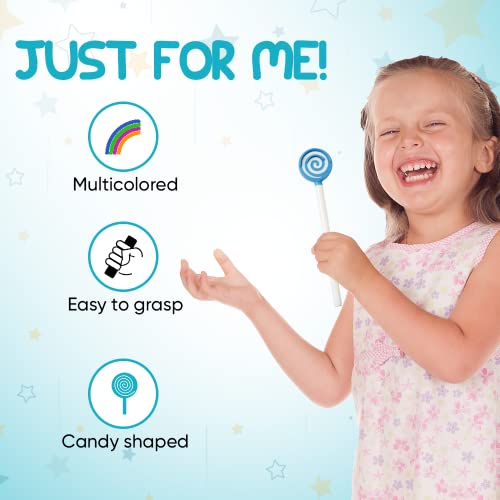 Kids Tongue Scraper or Cleaner Set – Pack of 4 BPA-Free Plastic Dental Scrapers Helps Freshen Bad Breath, Remove Gunk – Multicolored with Easy-to-Grasp Handles and Brush Covers by 55Dental, Ages 2+