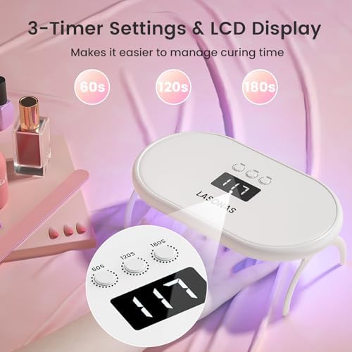 LASONAS UV LED Nail Lamp for Gel Polish 24W UV Light 3 Timer Setting Fast Drying Curing Mini Portable Cure Lamp for Gel Stickers and Strips Home Nail Care Salon