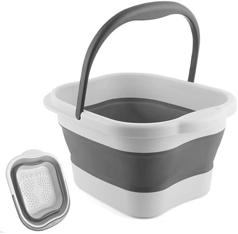Collapsible Foot Soak Tub 15L(4 GL) with Handle, Bath Massager for Dry Cracked Feet, Plastic Grey Foot Bucket