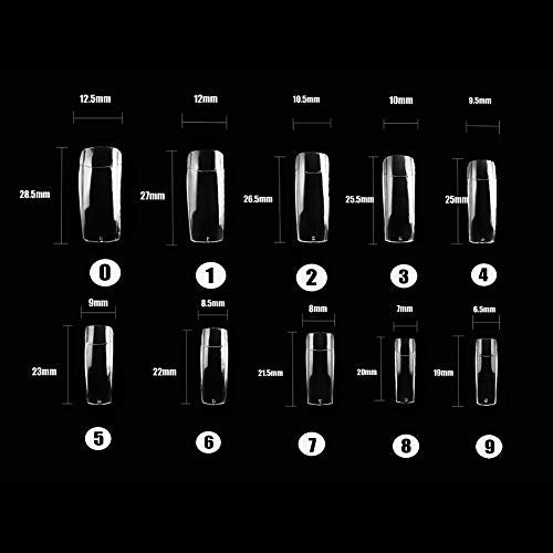 Half Cover Acrylic False Nail Tips, 1000PCS Fake Nail Shape Artificial False Nails Tips 10 Sizes with Case for Nail Art Salons and Home DIY (Clear+Natural)