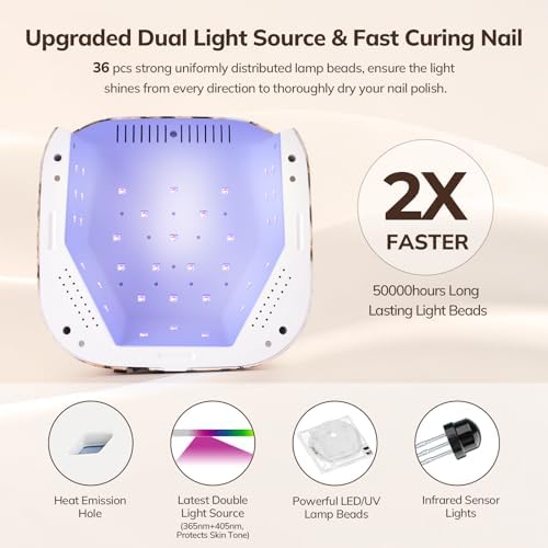Lavinda LED Nail Lamp UV Light for Gel Nails 54W Cordless Rechargeable UV Lamp Nail Light with 4 Timer, 2X Faster Professional Gel Polish Curing Nail Dryer for Salon Use-Leopard Print
