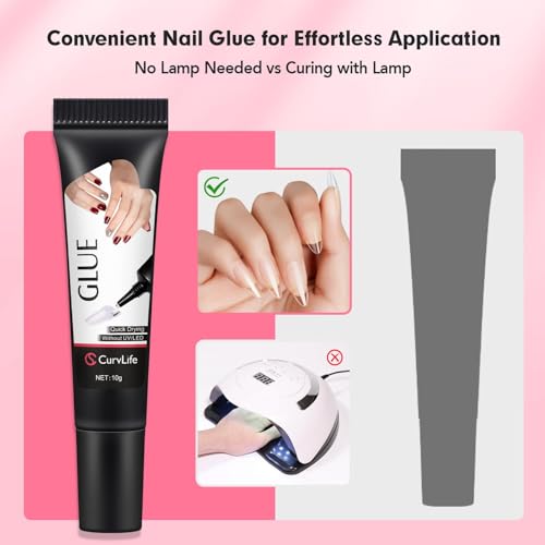 Curvlife Upgraded Super Strong 10g Semi Solid Nail Glue, 2pcs Best Soft Gel Nail Glue for Press on Nails - No UV Light Needed, Long Lasting