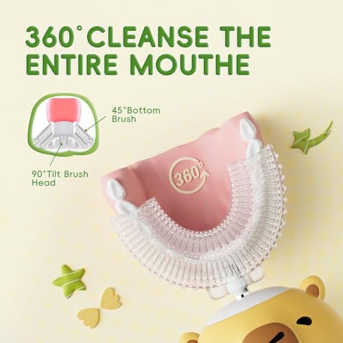 Kids Electric Toothbrush U Shaped - Cartoon Capybara with 6 Brush Heads Full Mouth Degree Cleaning Sonic Toddler Automatic Toothbrush with IPX7 Waterproof (Capybara 2-14 Years)