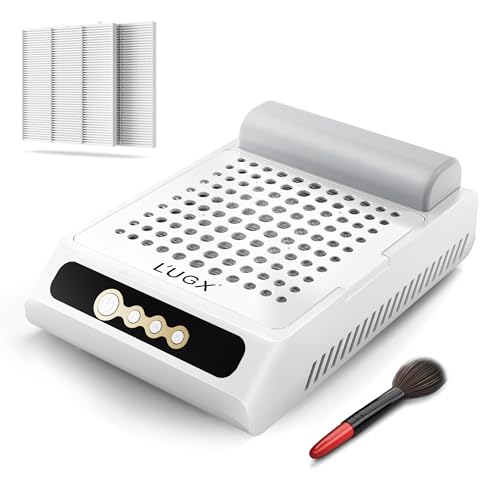 L'UGX Rechargeable Nail Dust Collector, Professional Brushless Turbo Dust Collector Nail Tech, Powerful Dust Suction Machine Manicure Pedicure Tool for Acrylic Nail Polishing, Low Noise, 2Pcs Filters