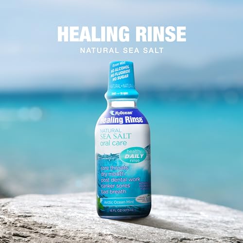 H2Ocean Healing Rinse Natural Sea Salt Oral Care - Mouth Rinse for Oral Care - Great for Piercings, Sore Throats & Gum Health - Alcohol- & Fluoride-Free Mouthwash - Arctic Ocean Mint, 16 oz