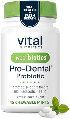 Hyperbiotics Vital Nutrients Pro Dental Probiotic | Clinically Studied BLIS K12 and M18 | Oral Probiotics for Bad Breath Treatment for Adults | Oral Health for Teeth and Gums | 45 Mint Tablets