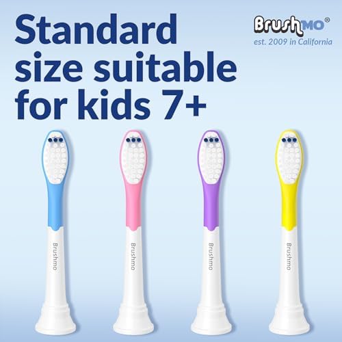 Brushmo Kids Replacement Toothbrush Heads, Compatible with Philips Sonicare for Kids HX6042 Click-on Electric Toothbrush Handles, 8 Standard Heads for Ages 7+, Ultra Soft Dupont Bristles, BM648-White