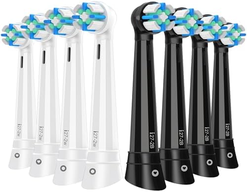 IO Replacement Heads Compatible with Oral B iO 2/3/4/5/6/7/8/9/10 Series Electric Toothbrush, Medium Bristles Brush Heads Compatible with Oral B, Deep Clean and Sensitive Care, 8 Pack Black/White