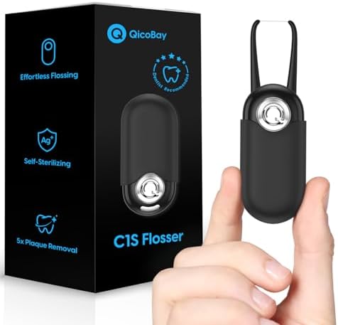 C1S Reusable Flosser Set, Auto-Restringing Flosser with Replaceable Floss Capsule, Multi-Hygiene, Portable Travel Floss, Recyclable Zero Waste, Super Mint (Abyss Black)