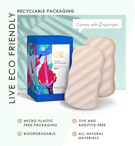 Konjac Body Sponge (2 Pack) | 100% Natural & Microplastic Free | Non-Toxic | Biodegradable | Eco-Friendly | Plastic Free Packaging