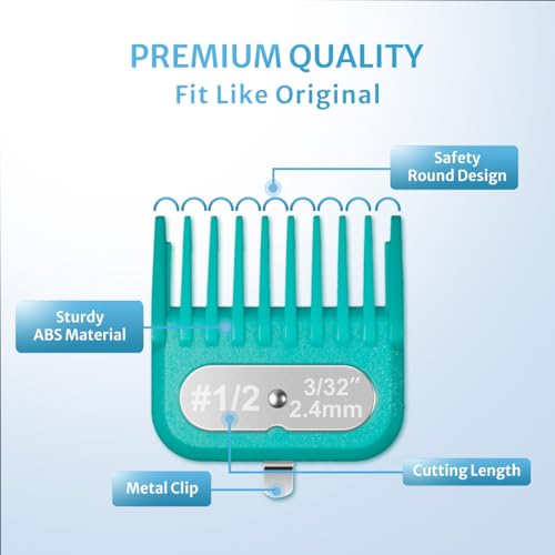 Clipper Guards Set Compatible with Andis Master, Oster Fast Feed, Andis AAC-1, GC, LCL, ML, PM-1, PM-2, PM-4, RCAC, RS-1, US-1, Size: #0 to #8 (Length: 1/16" to 1")