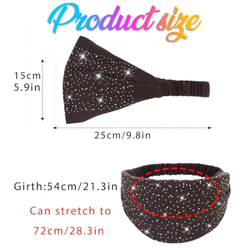 CAKURE Wide Rhinestone Headbands Sparkly African Head Wraps Bling Head Scarf Motorcycle hair accessories Women (Pack of 3)
