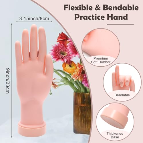 Coitak Practice Hand for Acrylic Nails, Flexible Fake Hands, Manicure Training Hand Nail Kit for Beginners, Nail Practice Hand with 200PCS Nail Tips, Nail Glue Stickers, Brush and Clipper