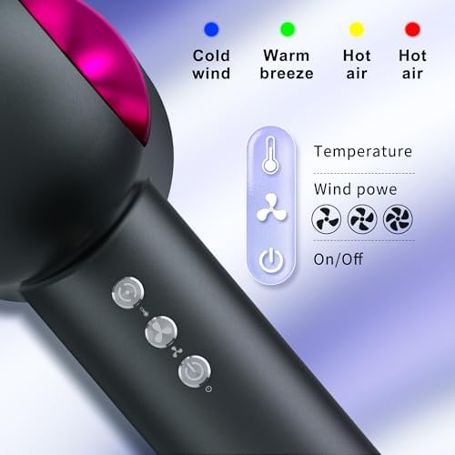 Hair Dryer, High-Speed Ionic Low Noise Blow Dryer with Diffuser for Fast Drying, Professional 504 Millions Negative Ionic Thermo-Control Hairdryer, Travel with Magnetic Diffuser & Nozzle