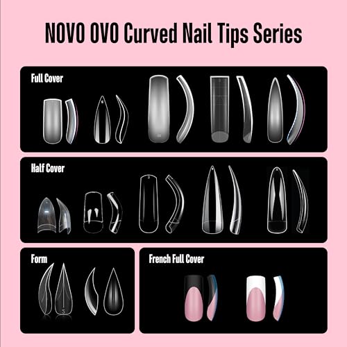 Half Cover XXL Curved Nail Tips, Square Shallow Paste Soft Gel x Long L XL XXXL Hawk Curve Claw 90s' Y2K Fake Nails Extension kit, Clear Soft French False Nail for Acrylic 12 Sizes 240pc