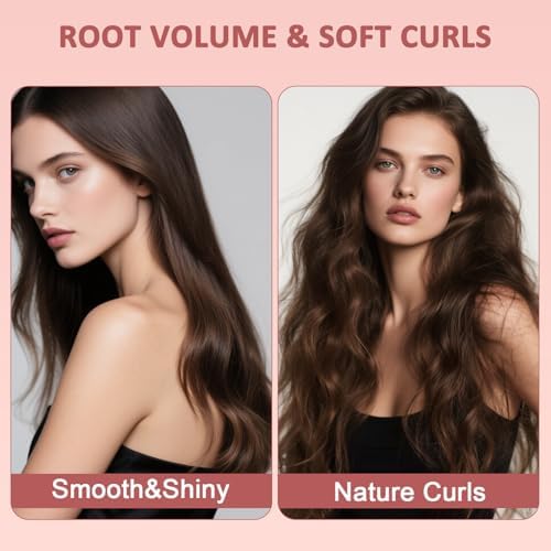 hopopower 1.25/1.5 Inch Curling Iron Brush Ceramic Double PTC Heated Round Hair Curling Comb, Tourmaline Ionic Hot Hair Curler Thermal Brush Blowout Dual Voltage for Traveling (1.25inch)