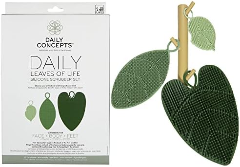 Daily Leaves of Life Silicone Scrubber - Set - Includes 3 Leaf-Shaped Silicone Scrubbers. Each Scrubber is Uniquely-Sized to Cleanse and Exfoliate Your Face, Body and Feet.