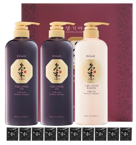 DAENG GI MEO RI - Ki Gold Premium 2 Shampoo 780ml + 1 Treatment 780ml + 10 Traveling Pouch Samples 10ml Set, Samples may vary.