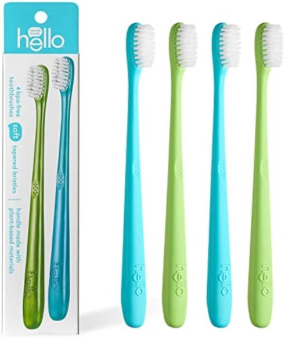 hello Blue & Green Soft Toothbrush, BPA-Free, Made from Plant-Based Materials, 2 Count (Pack of 2)
