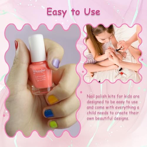 Kids Nail Polish Kit, 12 Color Toddler Nail Polish Set Non Toxic Peel-Off Safe Water Based Low Odor for Girls Ages 5+ for Makeovers and Birthday Gifts Nail Paint Set