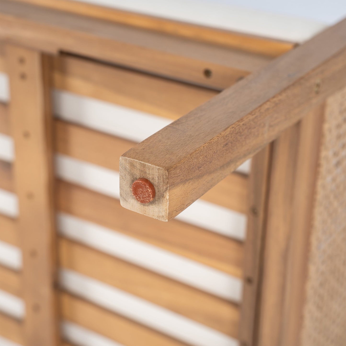 Christopher Knight Home Outdoor Wicker Lounge Chair, Patio Solid Wood Armchair with Cushion, Beige