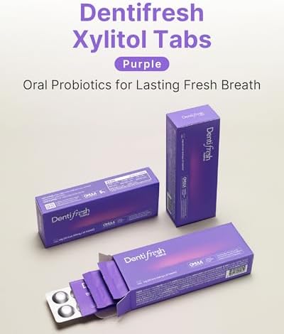 K-Nutra Dentifresh Xylitol Tabs Purple (24g, 30 Tablets) Holiday Gifts 4 Billion CFU, Sugar-Free Oral Probiotics for Teeth & Mouth, Bad Breath Gums, Safe for Bedtime, Mild Grape Flavor with OMULA