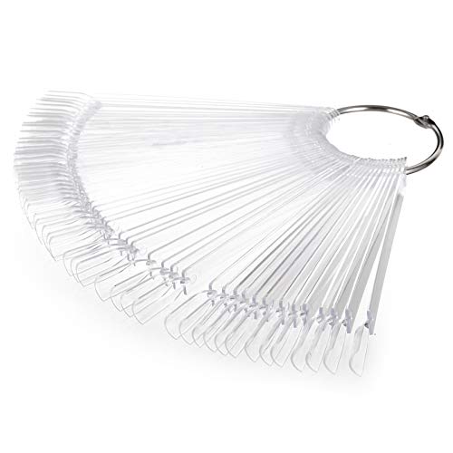 Hedume 12 Set Total 600 Tips Clear Nail Swatches Sticks with Metal Screw Split Ring Holder, Transparent Fan-shaped Nail Art Tips, Nail Art Supplies for Nail Art Polish Display and Home DIY