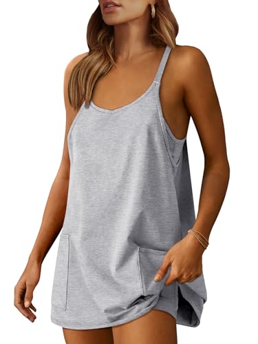ANRABESS Women Summer Mini Romper Dress Workout Tennis Active Sports Athleisure Outfits built in Shorts Trendy Vacation Heather Gray Small