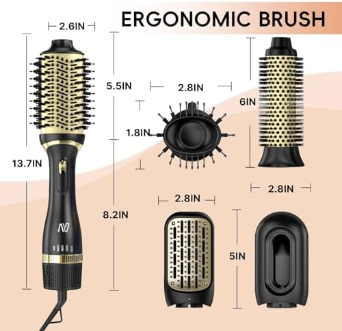 Hair Dryer Brush, Multifunctional Hot Air Brush with Adjustable Heat Settings for Different Hair Types, Negative Ion Technology & Quick Drying
