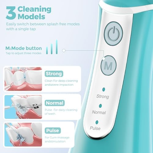 Cordless Water Flosser & Dental Pick for Teeth - 350ML Portable Oral Irrigator Tank Removable IPX7 Waterproof Home Travel Teeth Cleaner Professional Electric Flossing Machine - Blue
