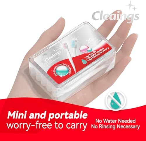 cleaings® Mini Brushes-Disposable Toothbrushes with Double Cleaning Beads Toothpaste and Pick for Work or Travel, 20 Count-Mint Flavor（Pack of 1）