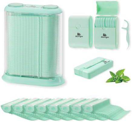 Himgy Mint Whitening Dental Floss Picks, 614 Ct Twin-Line Flossers with Toothpick, Family Oral Care Kit with 3 Travel Cases & 1 Refillable Dispenser, Fresh Mint, Shred-Resistant