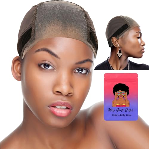 Lace Wig Grip Cap for Women 4x5 Transparent Lace Front Wig Cap with Gripper Headband to Keep Wig In Place Adjustable Lace Wig Gripper Make Your Wigs Gluless (Brown, Medium)