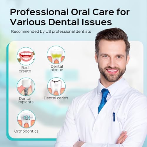 COSLUS Professional Water Flosser for Teeth: 2 Modes & 12 Pressure Settings Electric Dental Pick for Orthodontic, Braces, Sensitive Gums - Home Use, 5 Jet Tips for Multiple Users, Family, White, E2