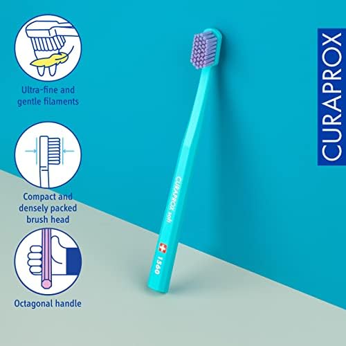 Curaprox CS 1560 Soft Toothbrush with Ultra-Fine Filaments & Compact, Slightly Angled Toothbrush Head for Improved Tooth & Gum Health, 3 Pack