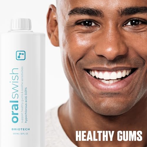 BRIOTECH Oral Swish, Hypochlorous Acid Mouthwash Rinse, Gentle Oral Care Hygiene, Fight Bad Breath, Support Against Plaque, Gum Irritation & Tender Gums, Alcohol & Fluoride Free, 32 fl oz