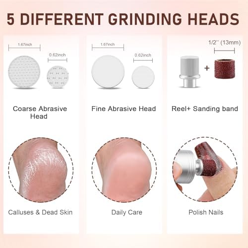 Kredioo Electric Foot Callus Remover Nano Glass Foot File German Technology Grinding Sanding Pedicure Tool for Feet Sensitive Skin Safe Adjust Speed R/F Direction Remove Thick Toe Nails