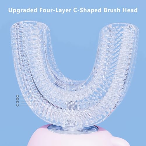 Kids U Shaped Electric Toothbrush, Multi-Mode High-Frequency Sonic Vibration Toothbrush, Cute Cartoon Dinosaur Shape 360-Degree Cleaning IPX7 Waterproof Design (2-12 Years Old)