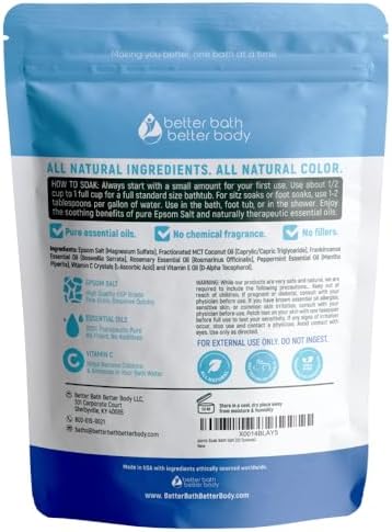 Joints Soak Bath Salt 32 Ounces Epsom Salt with Natural Rosemary, Frankincense and Peppermint Essential Oils Plus Vitamin C in BPA Free Pouch with Easy Press-Lock Seal