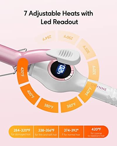 Ceramic Curling Iron, 3/4 Inch Barrel, Digital Temp Control, Fast Heat Up, 7 Adjustable Temperatures, 60 Min Auto Shut Off
