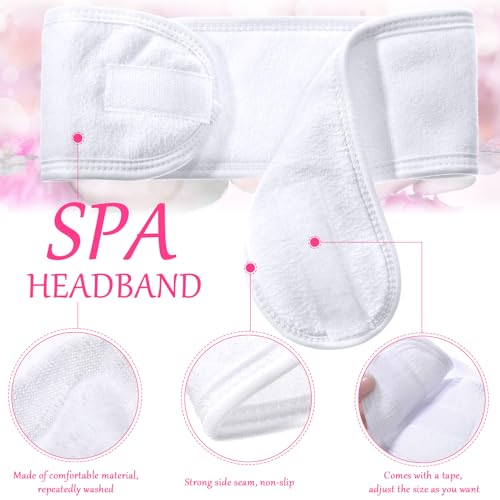Hoteam 30 Pack Spa Headband Facial Esthetician Hair Wrap for Women Adjustable Makeup Sports Shower Stretch Towel with Tape(White)