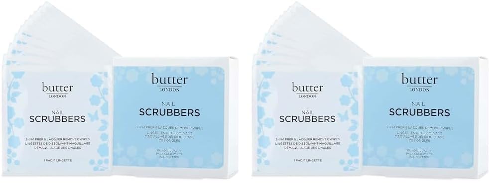 Butter LONDON Nail Polish Remover Pads, Nail Scrubbers (10 Count) - 2-in-1 Prep & Lacquer Remover Nail Wipes - Travel-Friendly Gel Fingernail Polish Remover - Cruelty-Free, Paraben-Free & Gluten-Free