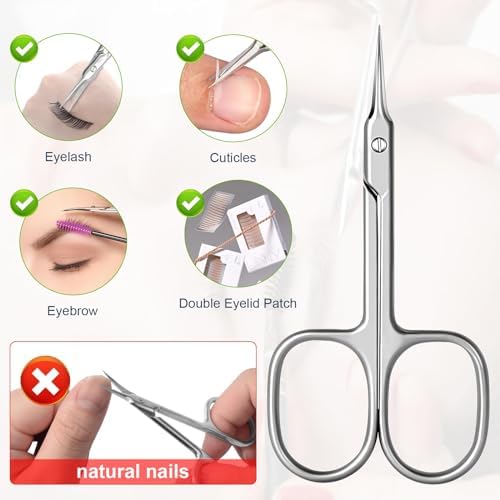 CGBE Cuticle Scissors Extra Fine Curved Blade, Super Slim Manicure Scissors for Cuticles Professional Small Scissors with Precise Pointed Tip Grooming Blades, Eyebrow, Eyelash, and Dry Skin - Silvery