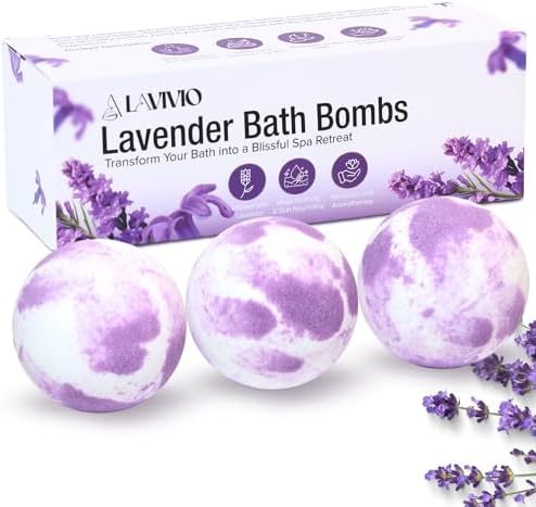 Lavender Bath Bombs for Women - Lavendar Bath Bomb with Shea Butter & Essential Oils - Mega Foaming, Relaxing, Moisturizing, for Stress Relief & Dry Skin - 3 x 100g - Gift Set