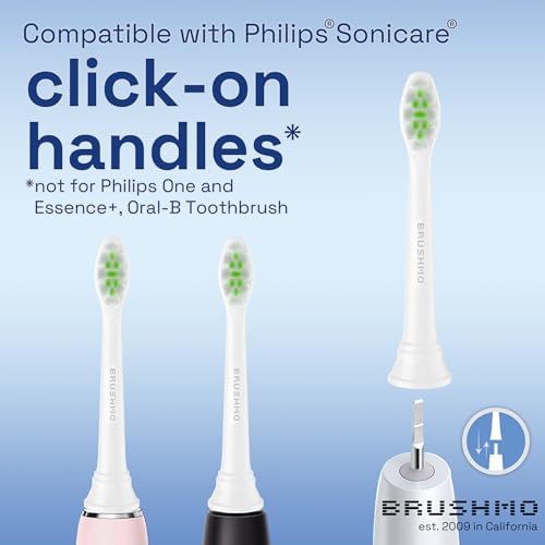 Brushmo Whitening Replacement Toothbrush Heads, Compatible with Philips Sonicare Click-on Electric Toothbrush Handles, 8 Standard Heads, Medium Firm Diamond-Shape Dupont Bristles, BM668, White