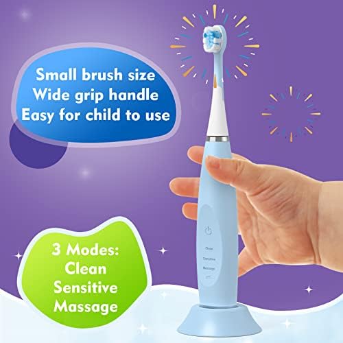 Kids Electric Toothbrushes Sonic Rechargeable Tooth Brush Gifts for Boys and Girls Smart Timer Power Toothbrush - Blue 3 4 5 6 7 8 9 10 11 12 (Blue)