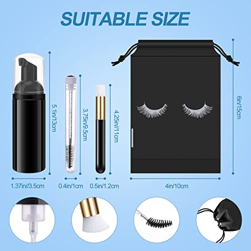 Homicozy 40 Pcs Lash Shampoo Bottle Brushes & Dispensers Set - 10 Pcs Lash Brushes, Tubes & Aftercare Bag for Clients, Women, Girls (Black)